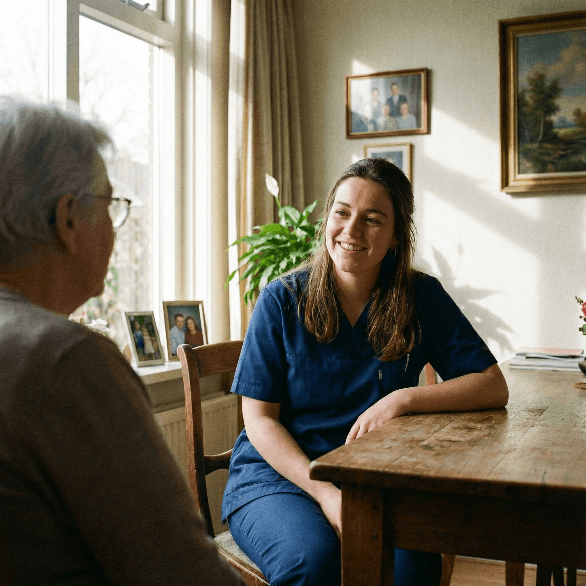 Zorgverlener die ondersteuning biedt aan een gezin